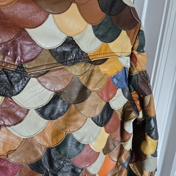 Vintage Korean Multicolor Leather Fish Scale Patchwork Jacket Womens L - Picture 16 of 16